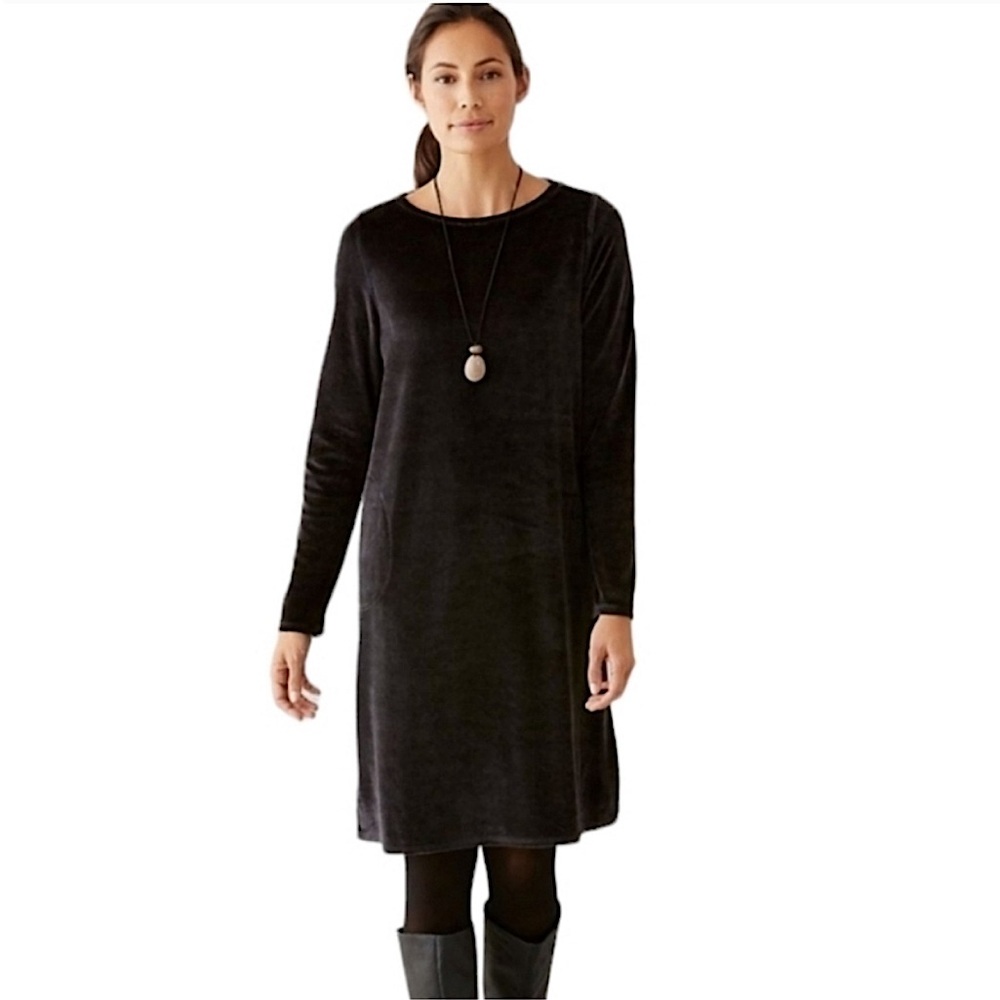 J Jill Pure Jill Luxuriously Soft‎ Velour Tunic Dress, Black - Size MP